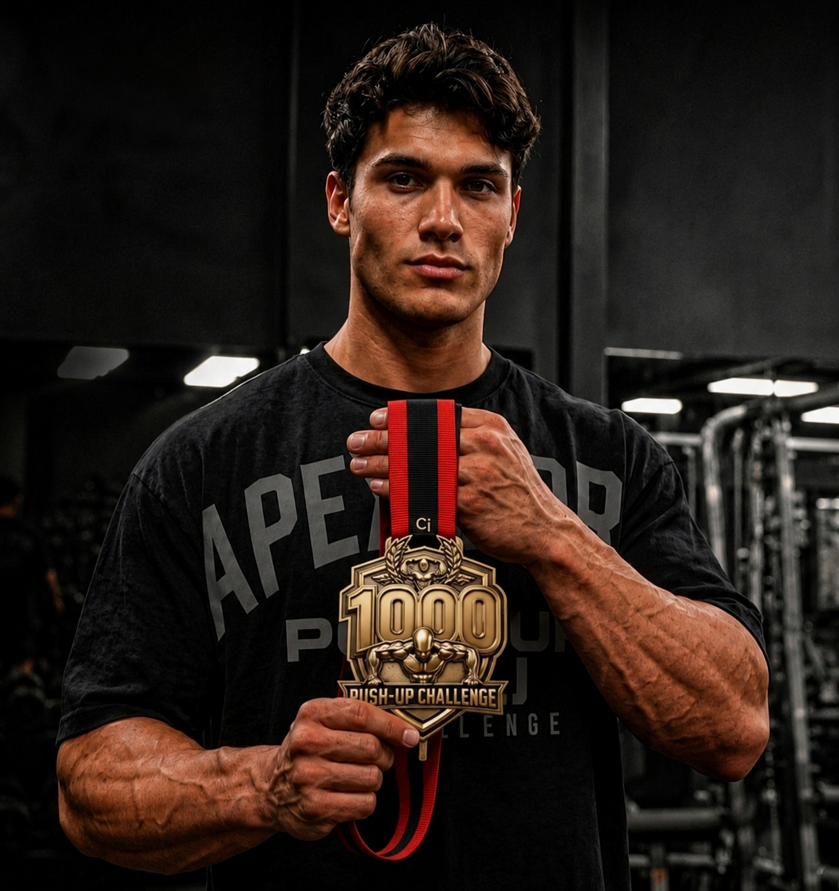 Athlete holding the gold medal
